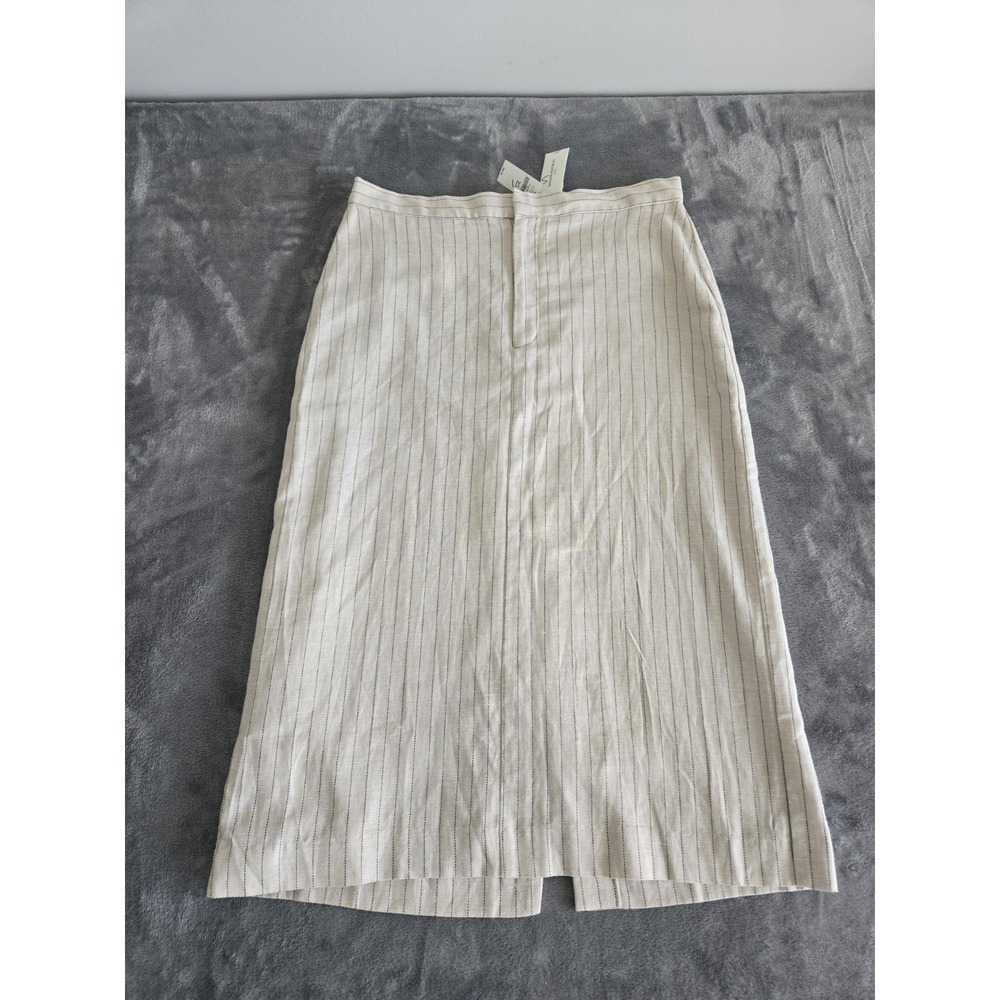 Banana Republic Women's Linen-Blend Beige Striped Midi Skirt Slit  Sz 12 NWT $90